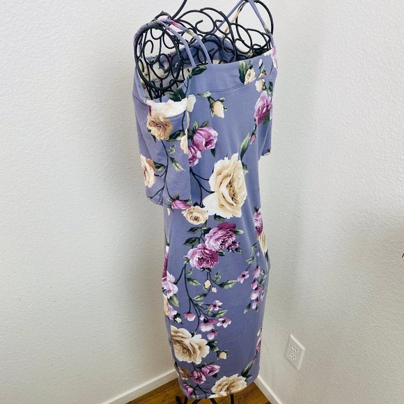 HAUTE MONDE Cold Shoulder Floral Bodycon Dress M - Picture 4 of 13